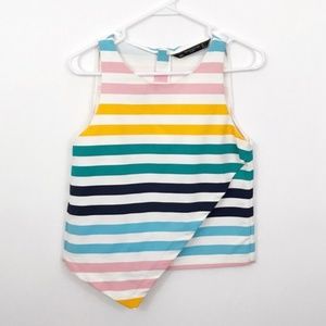 ZARA Asymmetrical Colorful Striped Blouse Sz S